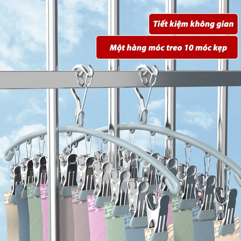 Móc Phơi Quần Áo Có 10 Móc Kẹp MQ-02 Móc Treo Quần Áo Có Kẹp Phơi Quần Áo, Tât Vớ, Đồ Lót, Phơi Đồ Cho Bé Phủ Nhựa PVC M