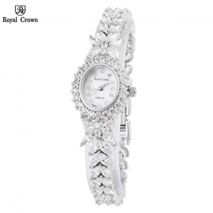 Genuine Royal Crown 2527 women's watch with high-quality stone-studded steel strap, water-resistant, beautiful and luxurious to wear