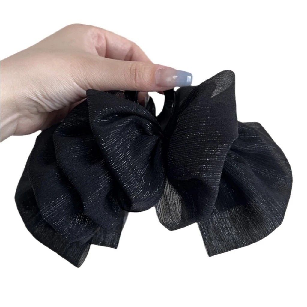 Ahellogirl Mesh Bow Grab Clip Sense Enhance Temperament Hairpin Women Back Headband Hair Plate Big Shark Clip Hair Card Headdress Hair Accessories