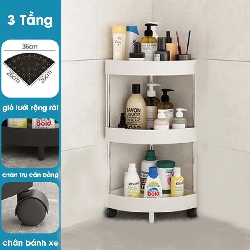 kệ góc tường tam giác 3-4 tầng có bánh xe di chuyển
