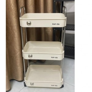 Sunmix multi-purpose storage shelf with high-quality plastic tray, kitchen storage shelf with moving wheels (Large Type)