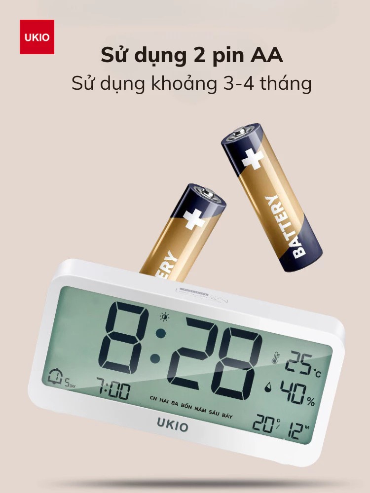 Đồng hồ led để bàn báo thức UKIO màn hình LCD cao cấp đo nhiệt độ và độ ẩm