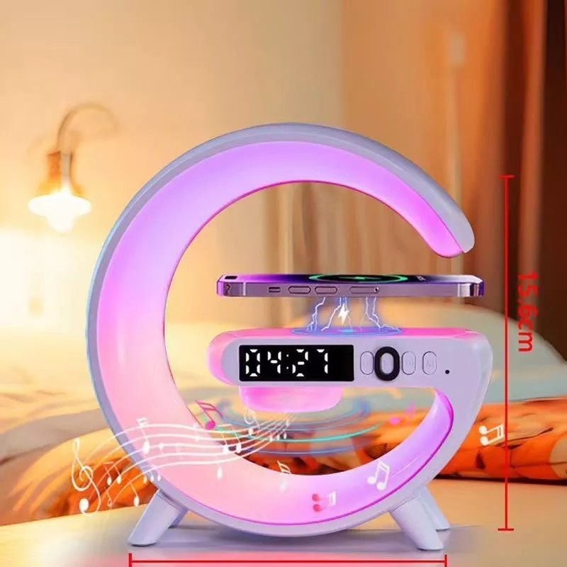 Loa Bluetooth Chữ G Đa Năng, Đen Led RGB Nháy Theo Nhạc, Sạc Nhanh Không Dây, Đồng Hồ Báo Thức Trang Trí Decor