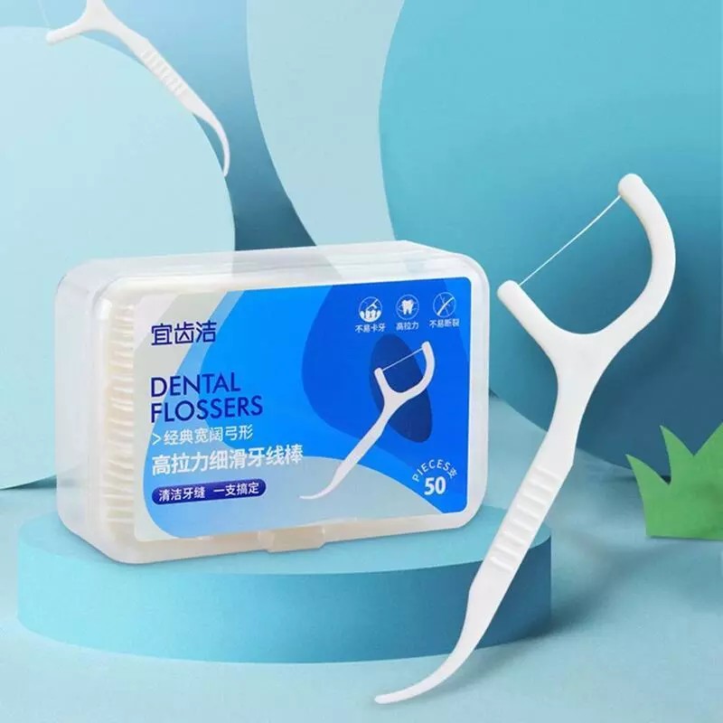 Box of 50 Dental Flossers Convenient for Cleaning Teeth