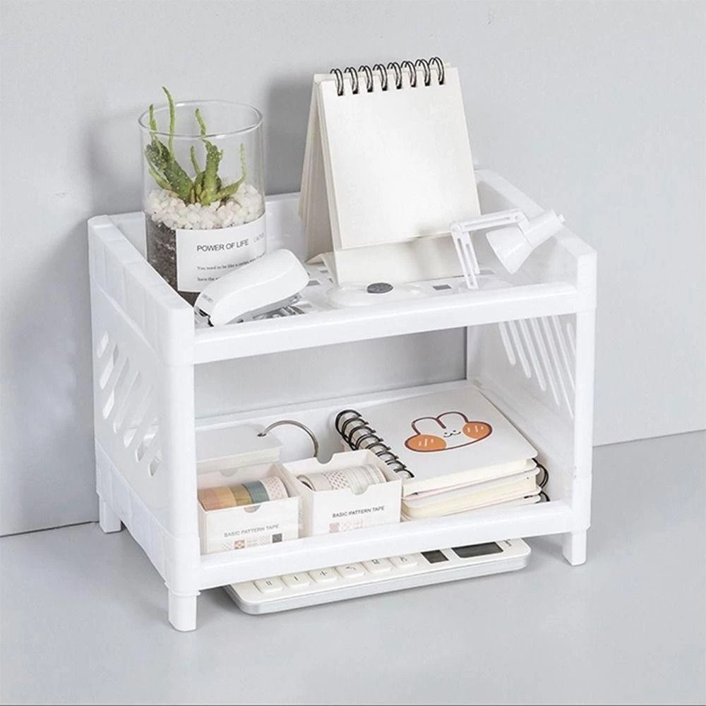 2-Tier Plastic Shelf for Neat Arrangement on the Desk - Mini Plastic Shelf for the Desk, Bookshelf and Accessories Shelf