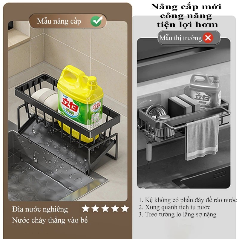 Dishwashing rack, dishcloth rack on the sink with tilting water tray Convenient