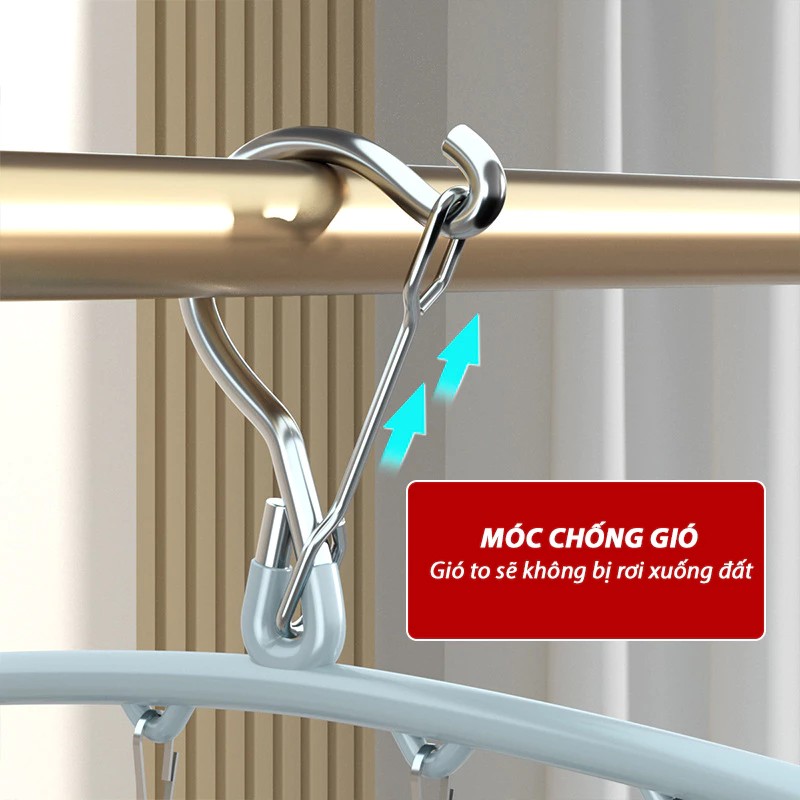 Móc Phơi Quần Áo Có 10 Móc Kẹp MQ-02 Móc Treo Quần Áo Có Kẹp Phơi Quần Áo, Tât Vớ, Đồ Lót, Phơi Đồ Cho Bé Phủ Nhựa PVC M