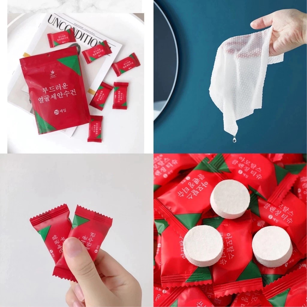 Bag of 20 multi-purpose compressed tissues, convenient for one-time use, cotton candy compressed face towels, Compressed towels