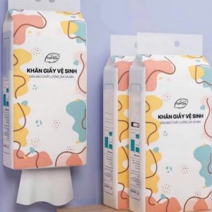 Box of 4 packs of Top Gia wall-mounted toilet paper made from pure wood pulp, 1280 sheets of 4 thick layers