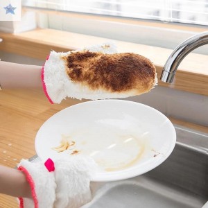 Gjcute Bamboo Fiber Dishwashing Gloves Cordless Silver Dishwashing God Kitchen Cleaning Oil Resistant Waterproof Steel Wire Gloves