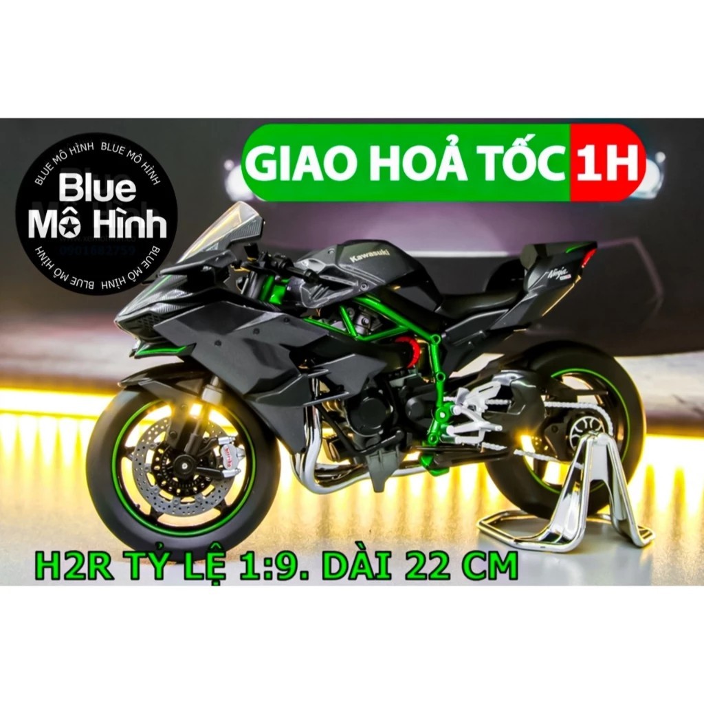 Xe mô hình mô tô Kawasaki Ninja H2R H2 phiên bản sáng đèn 1:9 và 1:6