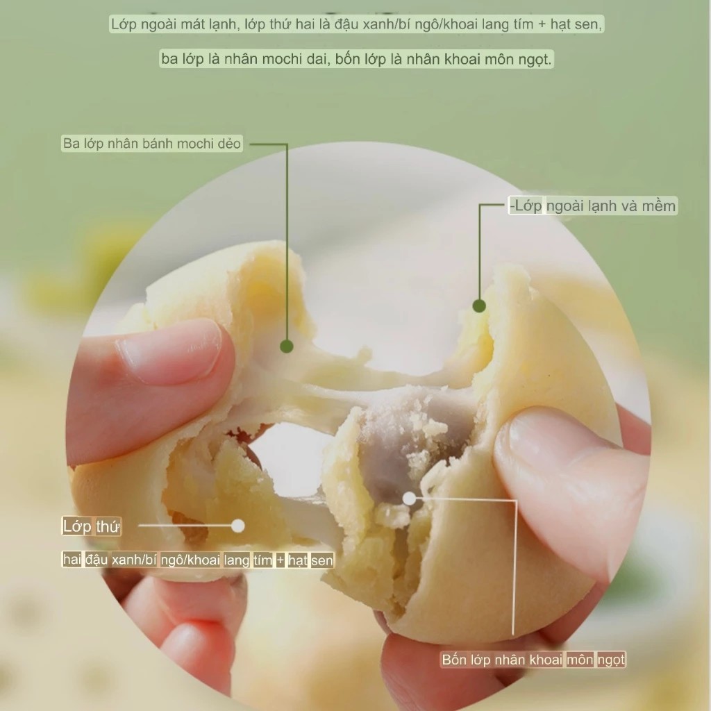 Bánh Mochi Khoai Môn nhân 3 hương vị đậu xanh/bí ngô/khoai lang tím thơm ngon cùng 4 lớp bánh tạo nên chiếc bánh ngon