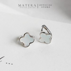 Silver earrings 𝐋𝐮𝐜𝐤𝐲 𝐅𝐥𝐨𝐫𝐚𝐥𝐬 MATERA S999 high-class silver earrings with 4-petal flowers and sophisticated mother-of-pearl inlay MBT21