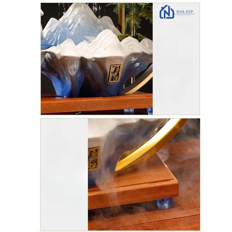 Thác nước phong thủy tượng hươu tài lộc may mắn decor tiểu cảnh nhà cửa trang trí phòng làm việc