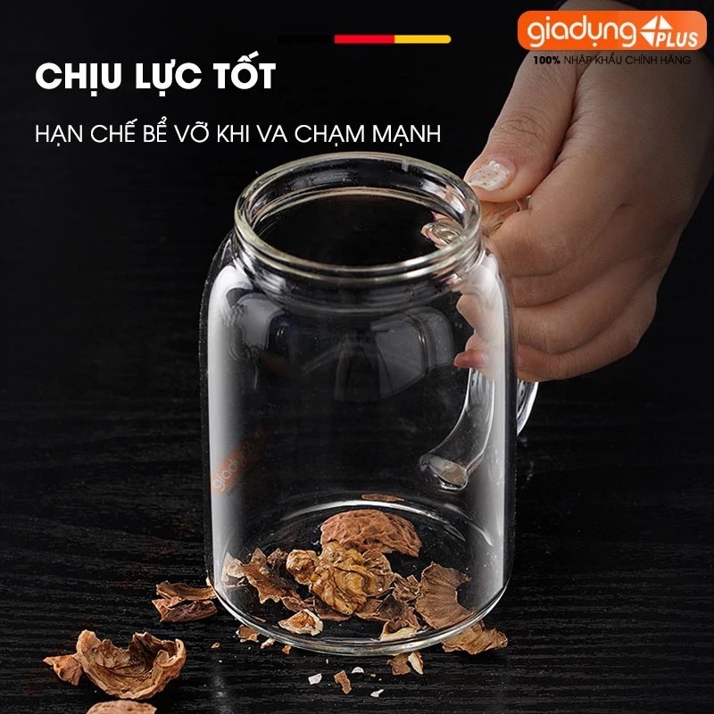 Hủ đựng gia vị muỗng liền nắp thông minh có nắp đậy kín thuỷ tinh borosilicate 380ml, có tay cầm chắc chắn PHALEDO