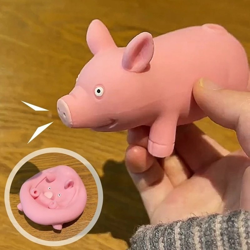 Pink Pig Shaped Elastic Squeeze Toy Stress Relief Elastic Pink Pig Squeeze Toy