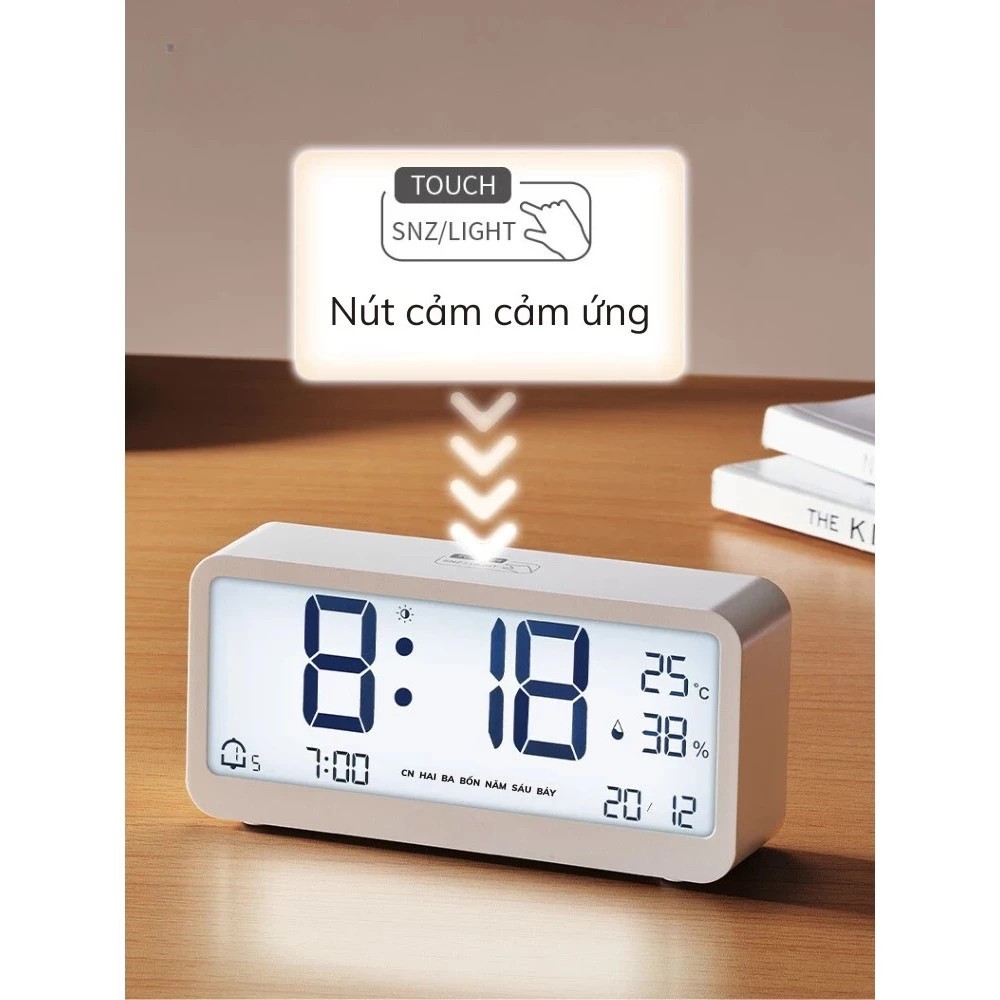 Đồng hồ để bàn đa năng - Màn hình led ban đêm tích hợp báo thức, đo nhiệt độ, độ ẩm phòng , decor phòng ngủ, cảm ứng