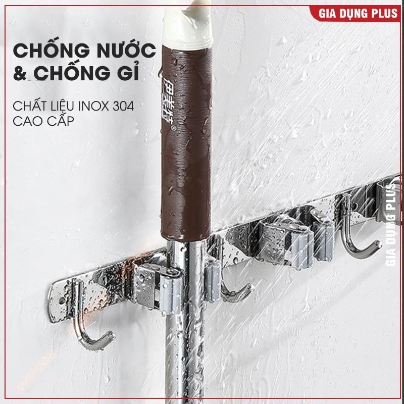 2-in-1 multi-purpose mop bar & wall hook, multi-purpose 304 stainless steel broom holder