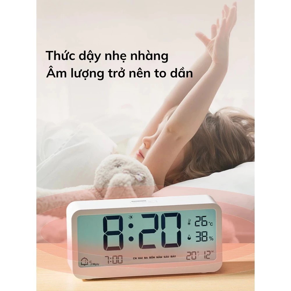Đồng hồ để bàn đa năng - Màn hình led ban đêm tích hợp báo thức, đo nhiệt độ, độ ẩm phòng , decor phòng ngủ, cảm ứng