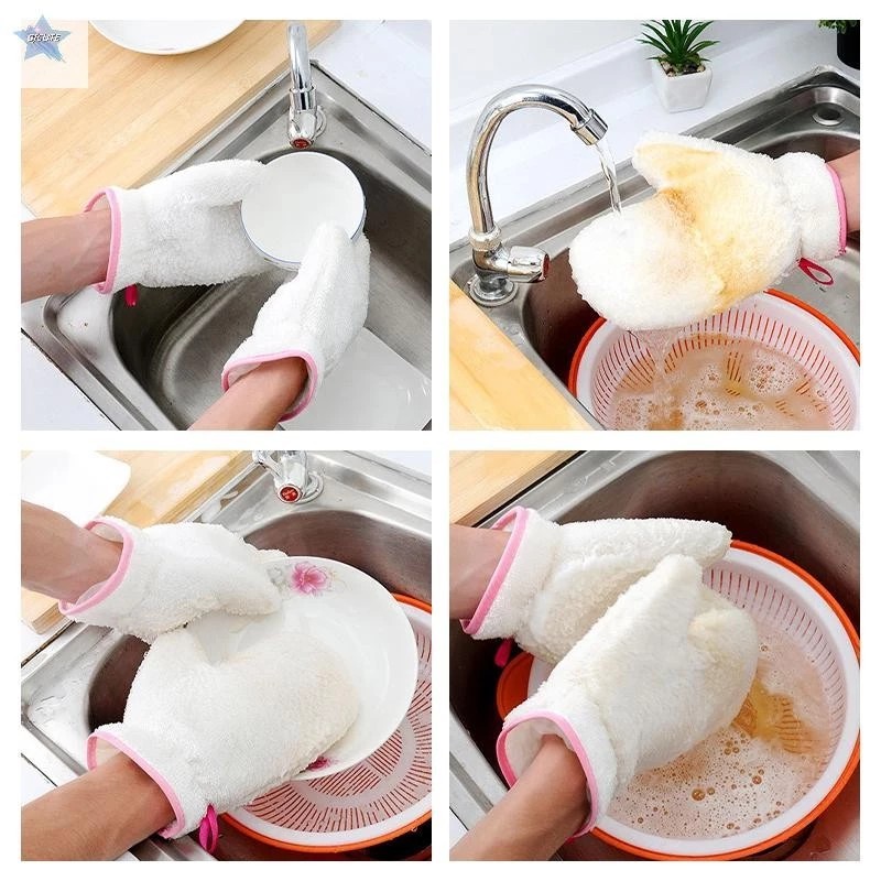 Gjcute Bamboo Fiber Dishwashing Gloves Cordless Silver Dishwashing God Kitchen Cleaning Oil Resistant Waterproof Steel Wire Gloves