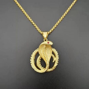 18K Gold Plated Titanium Steel Necklace With Ruby Stone Hip Hop Fashion For Men And Women