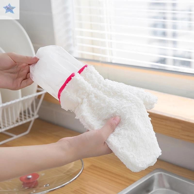 Gjcute Bamboo Fiber Dishwashing Gloves Cordless Silver Dishwashing God Kitchen Cleaning Oil Resistant Waterproof Steel Wire Gloves