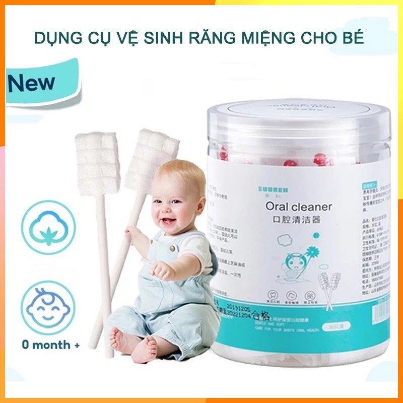30Pcs Disposable Medical Cotton Swabs Oral Hygiene Swabs Toothbrush For Babies