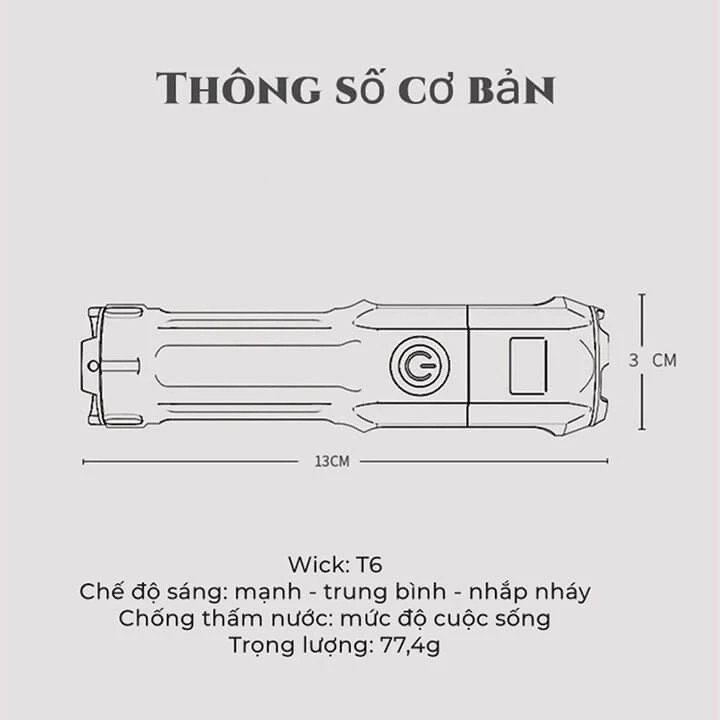 Đèn pin Led mini cầm tay siêu sáng có Zoom xa gần, chiếu xa 300m pin trâu, chống nước IP65, đèn pin sạc cầm tay