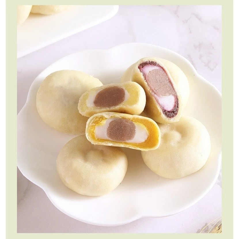 Bánh Mochi Khoai Môn nhân 3 hương vị đậu xanh/bí ngô/khoai lang tím thơm ngon cùng 4 lớp bánh tạo nên chiếc bánh ngon