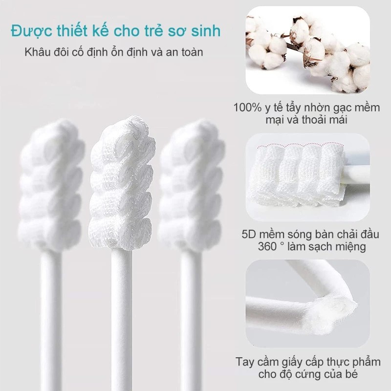 30Pcs Disposable Medical Cotton Swabs Oral Hygiene Swabs Toothbrush For Babies