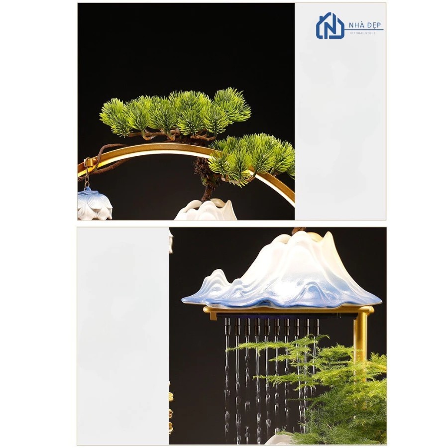Thác nước phong thủy tượng hươu tài lộc may mắn decor tiểu cảnh nhà cửa trang trí phòng làm việc
