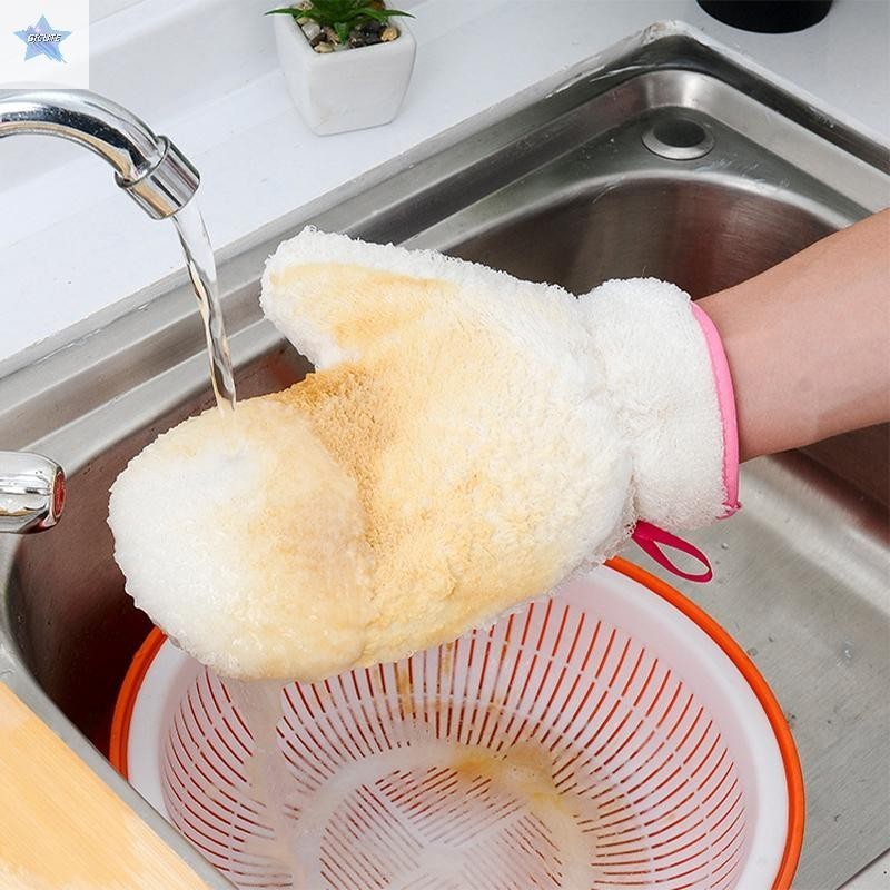 Gjcute Bamboo Fiber Dishwashing Gloves Cordless Silver Dishwashing God Kitchen Cleaning Oil Resistant Waterproof Steel Wire Gloves