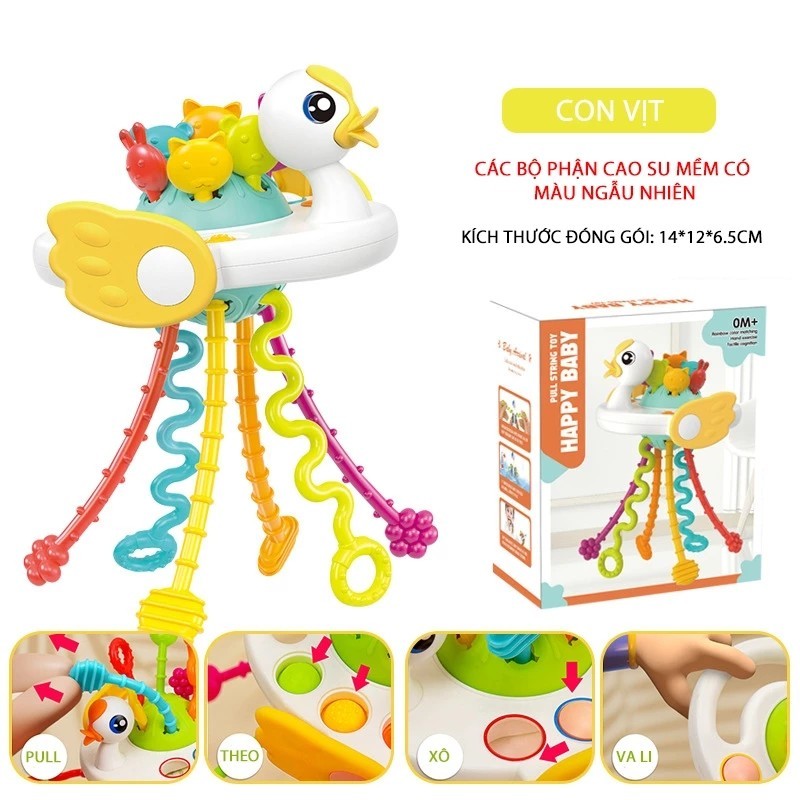 Flying Saucer Shaped Silicone Teething Toy for Babies, Handheld Pull String Toy in the Shape of an Astronaut or Duck for Babies