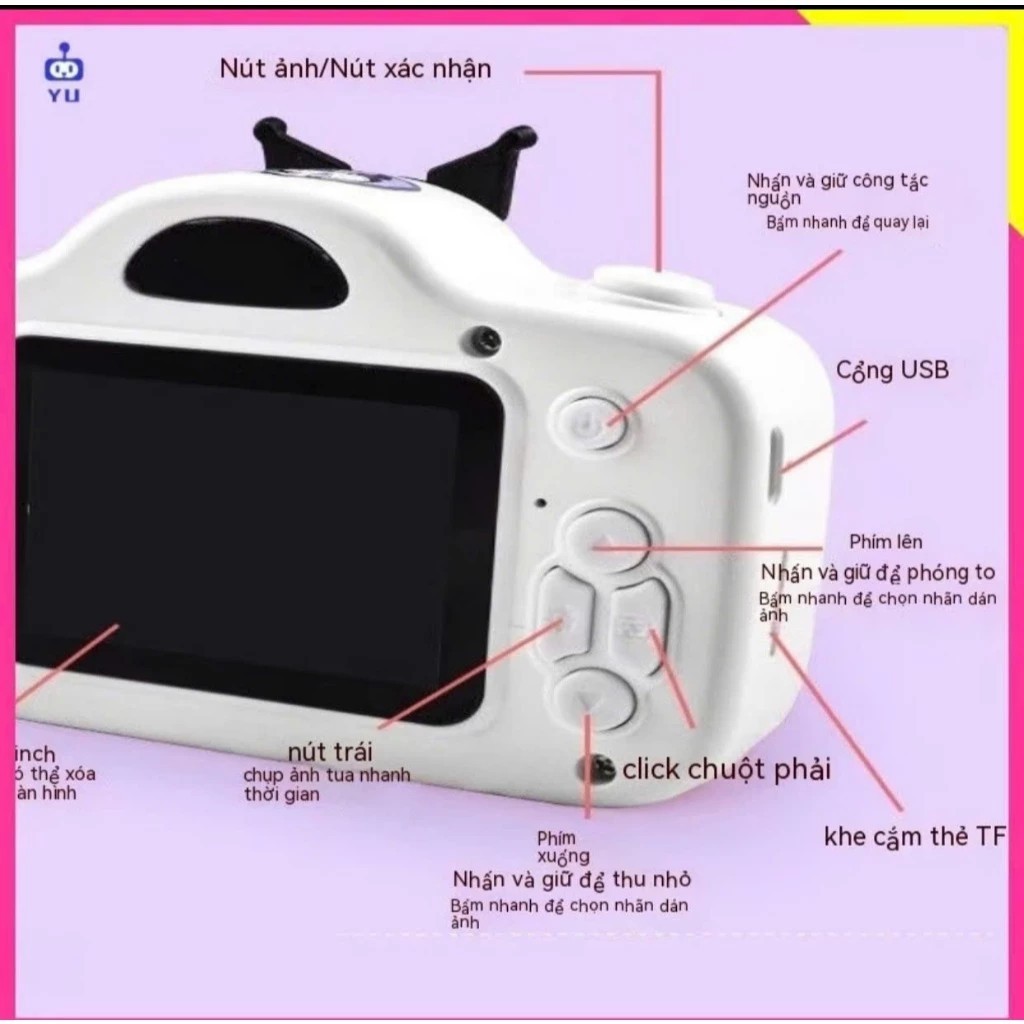 thuật số Mini Camera kép 2000W Pixel độ phân giải cao Kuromi Cinnamoroll Melody