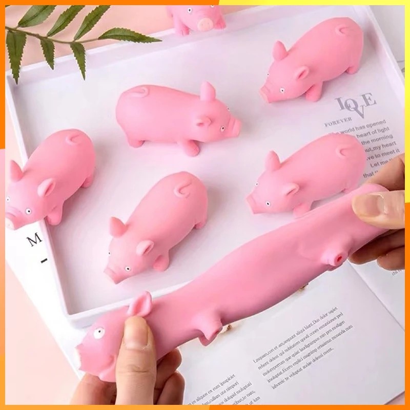 Pink Pig Shaped Elastic Squeeze Toy Stress Relief Elastic Pink Pig Squeeze Toy