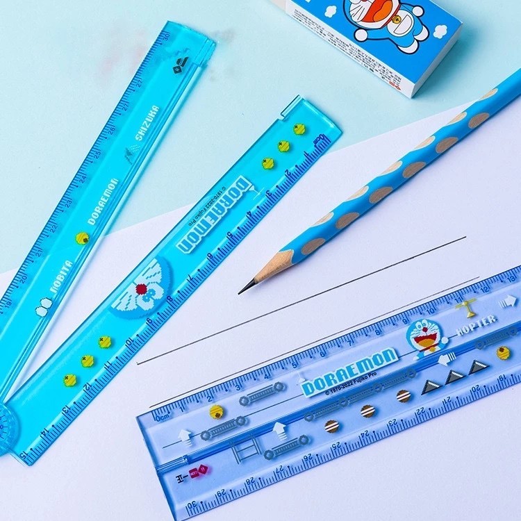 30cm foldable student ruler made of flexible plastic with Doraemon pattern to help measure/draw angles for children to use at home/take to school